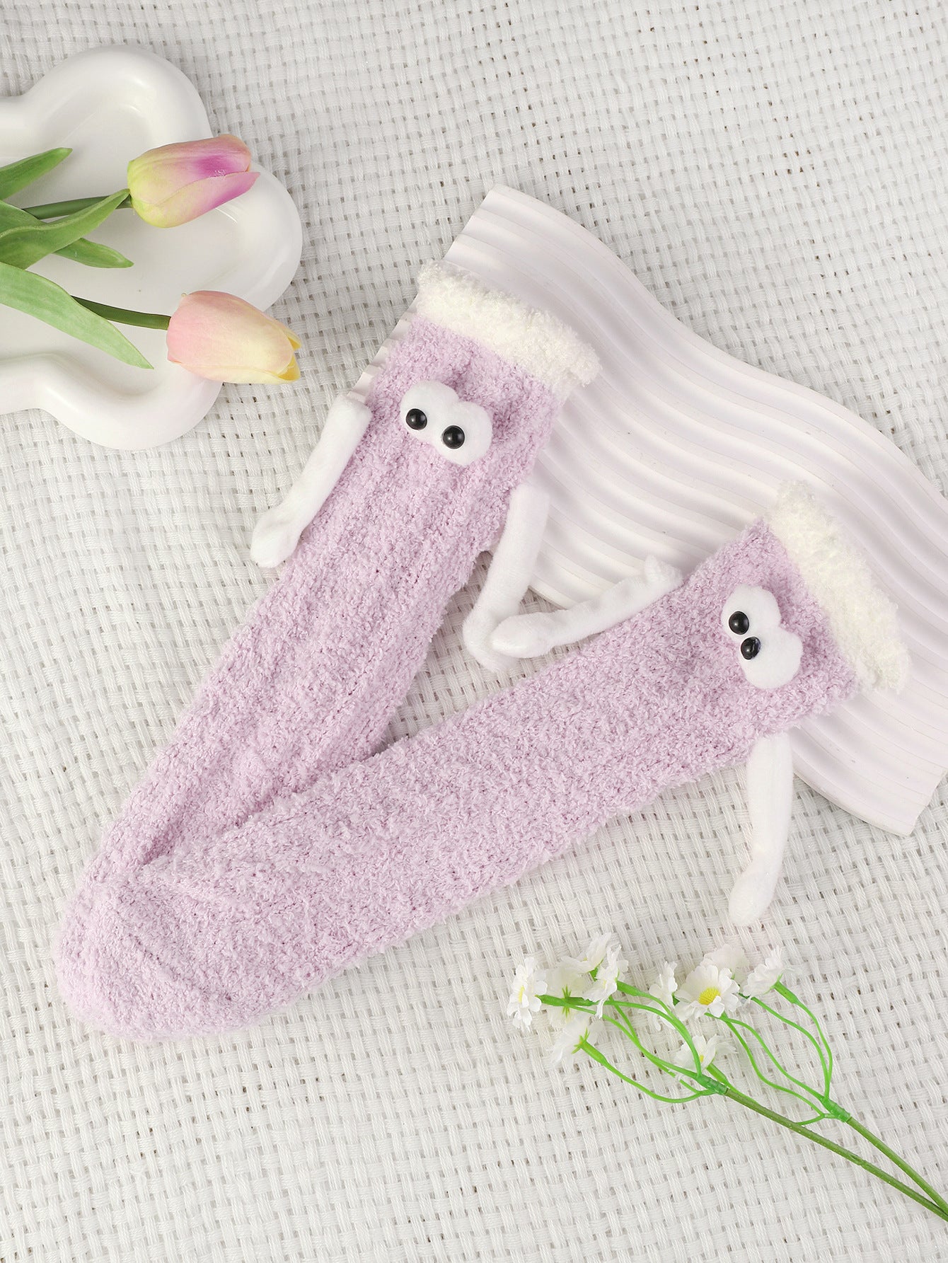 Wholesale 10pcs warm coral fleece socks hand-in-hand couple socks eye mid-calf length socks Valentine's Day gift socks
