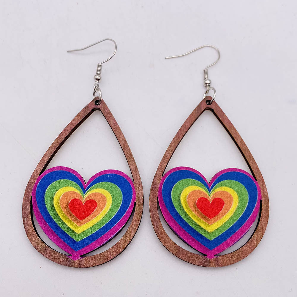 Wholesale Valentine's Day Rainbow LOVE LGBT Wooden Earrings