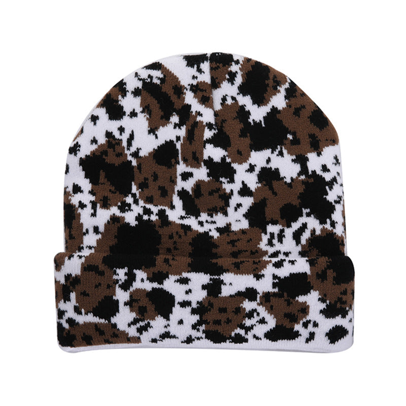 Wholesale Cute Leopard Print Cow Knitted Beanie