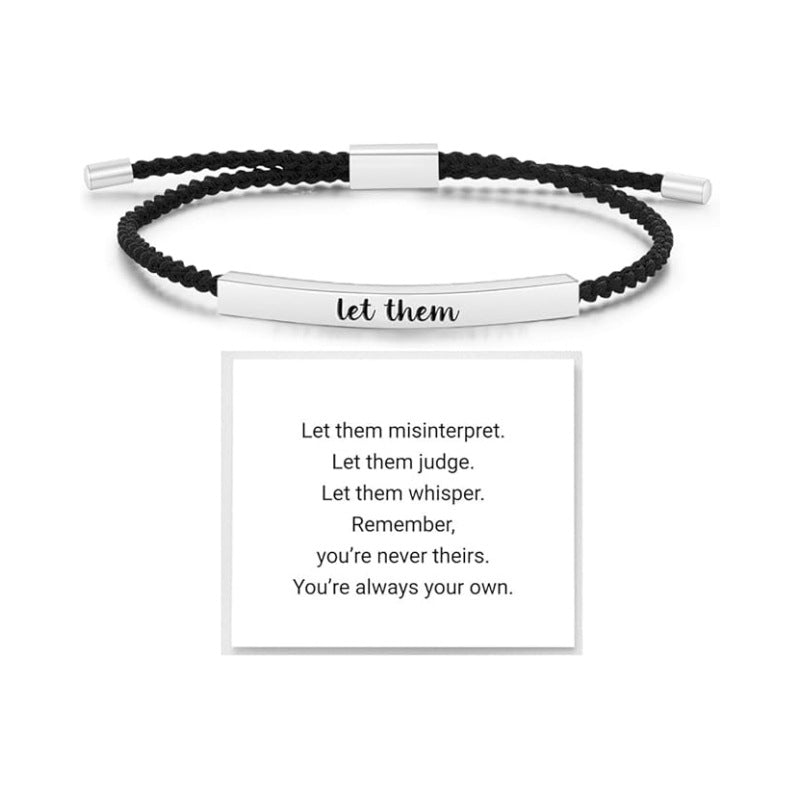 Wholesale Stainless steel bent tube inspirational text adjustable woven bracelet