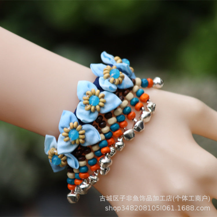 Wholesale Ethnic Style Tie-dye Hand-sewn Fabric Blue Dyed Blue Cloth Bracelet Jewelry