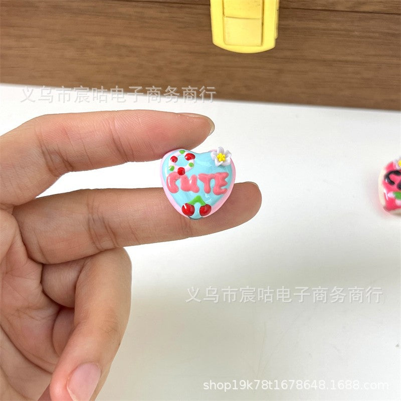 Wholesale 2pcs Cherry Heart Letter Hand-painted Beads