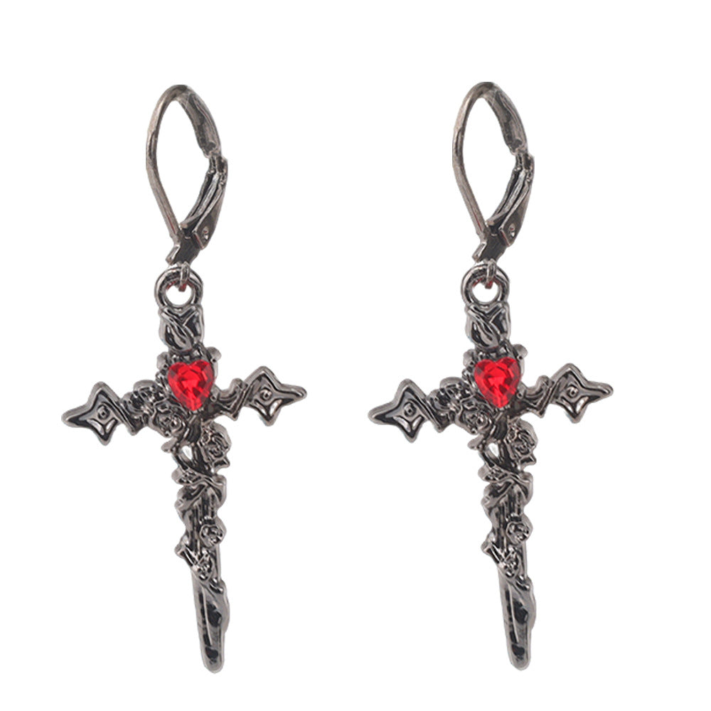 Wholesale Dark Gothic Red Love Cross Butterfly Earrings