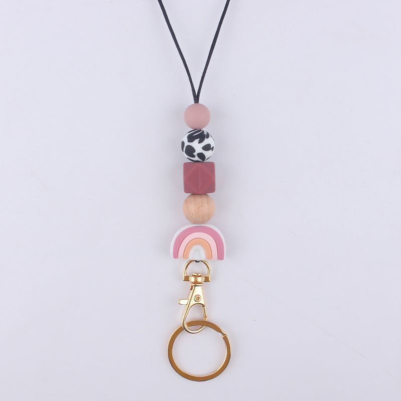 Wholesale Cartoon Rainbow Silicone Bead Hanging Rope Identification Necklace Keychain