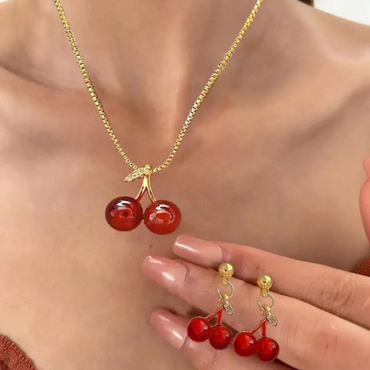 Wholesale Diamond studded red cherry Necklace Set