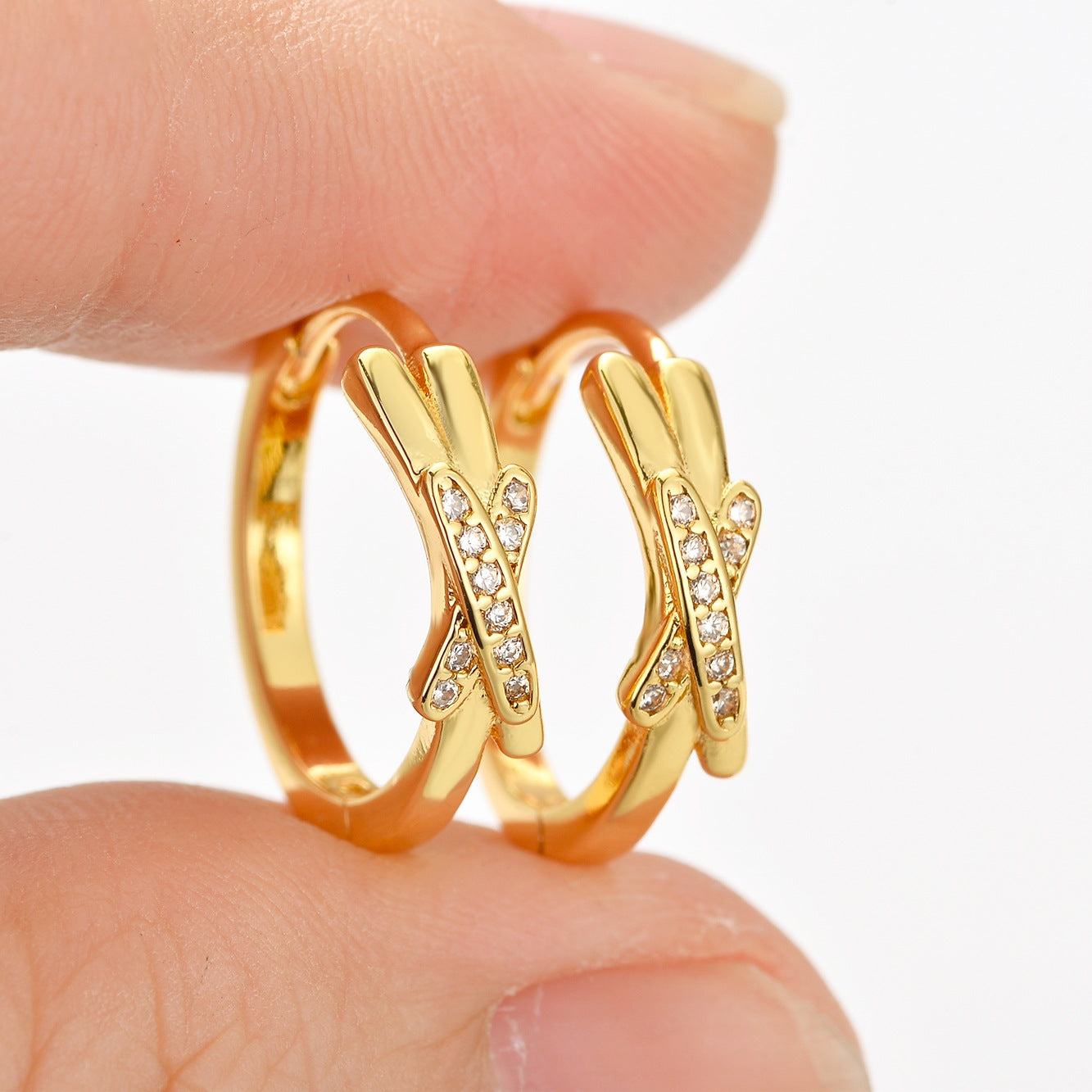 Wholesale Diamond-encrusted cross earrings,  niche ear cuffs