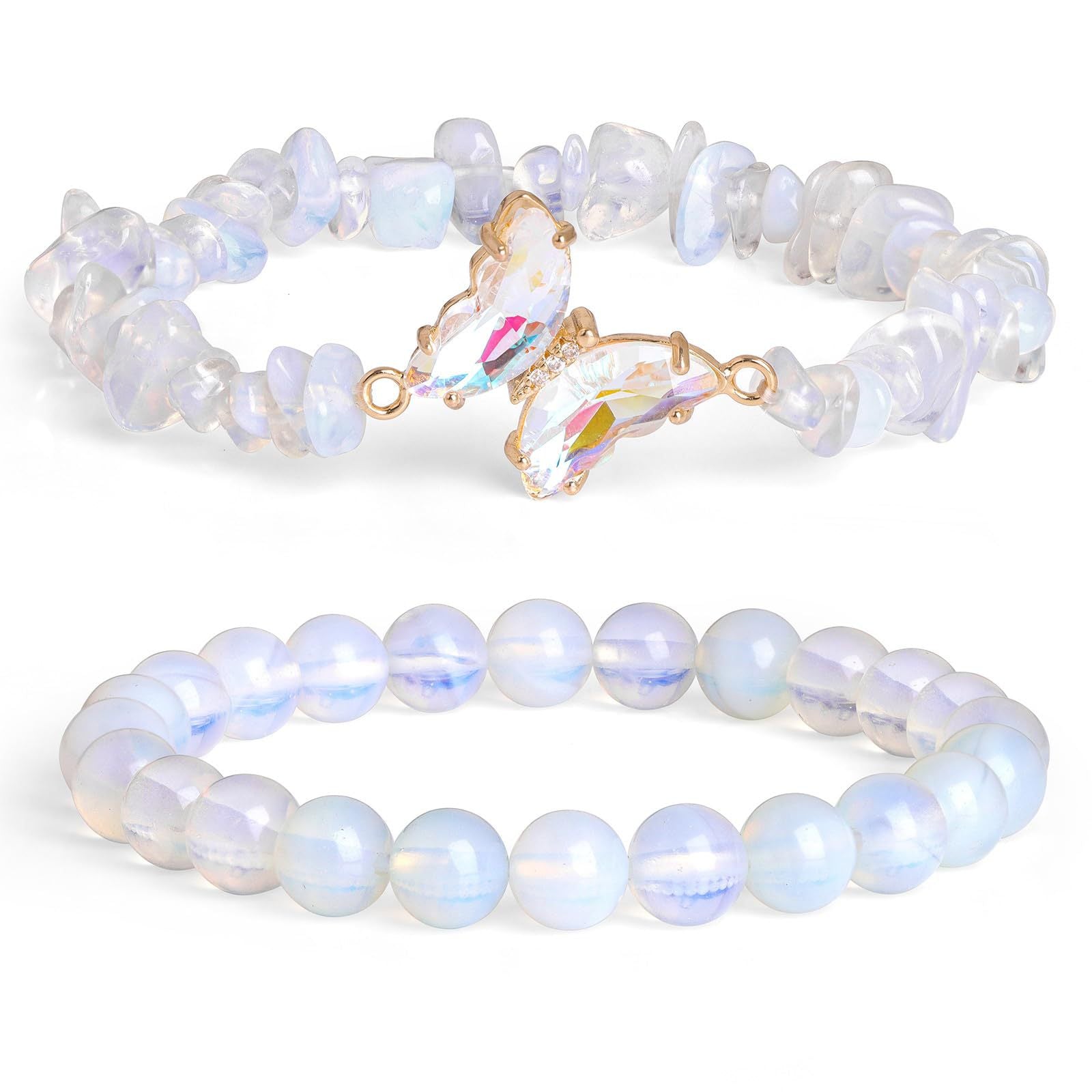 Wholesale Butterfly Double Layer Amethyst Chip Beaded Bracelet Women S Fashion Jewelry Accessory Boutique Resale Gift