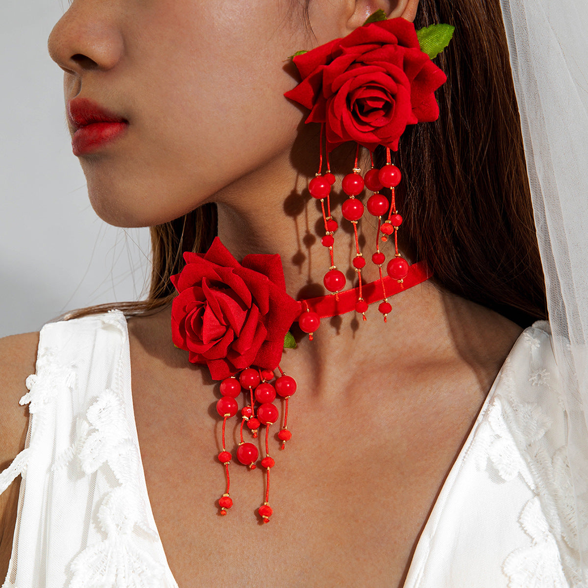 Wholesale Fabric colorful flower earrings