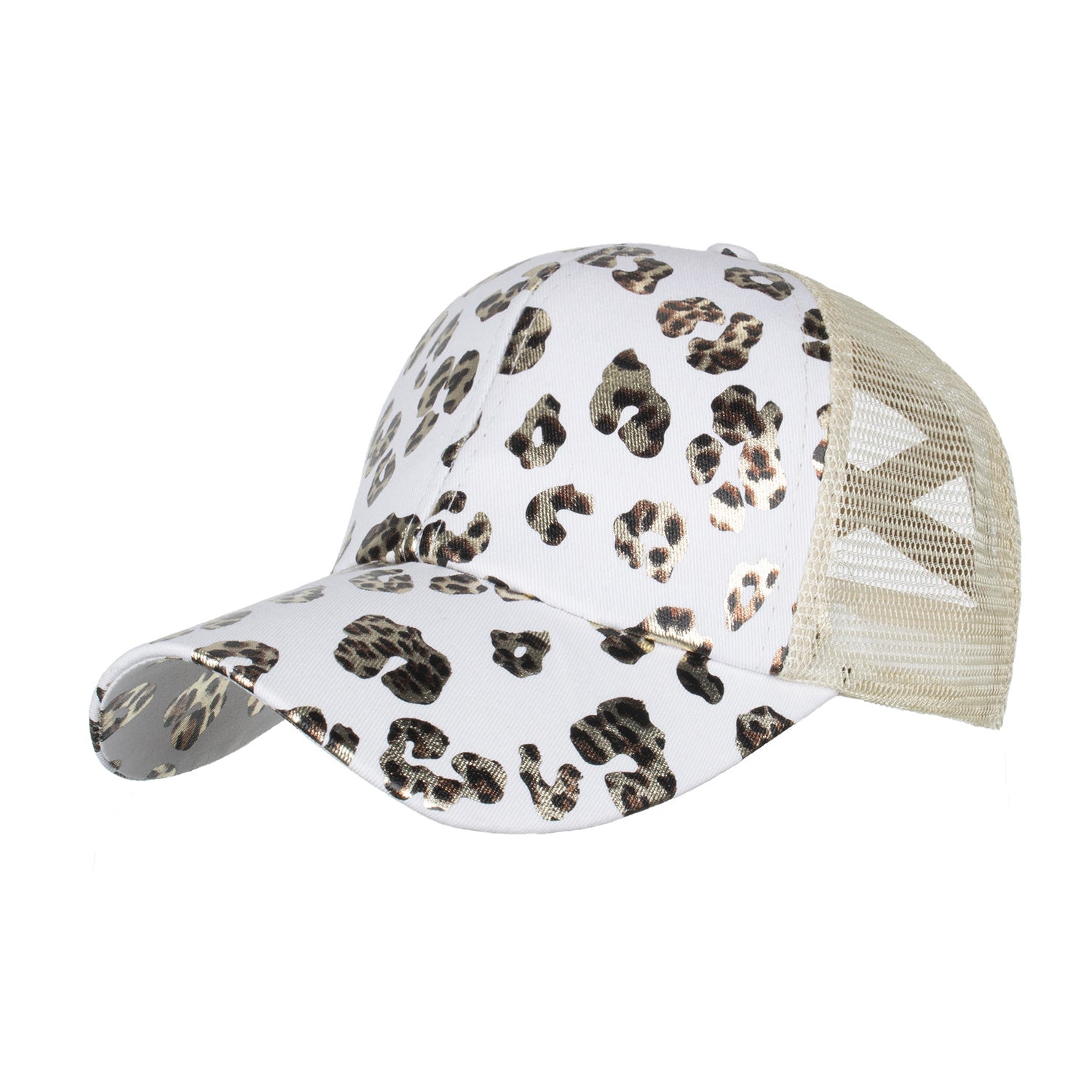 Wholesale Leopard Print Cross Elastic Mesh Ponytail Baseball Cap
