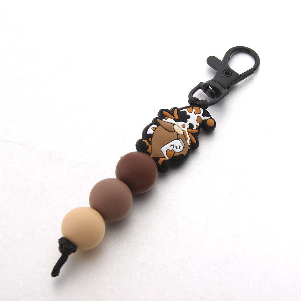 Wholesale Cartoon Animal Dwarf English Letter Bull Head Silicone Bead Keychain