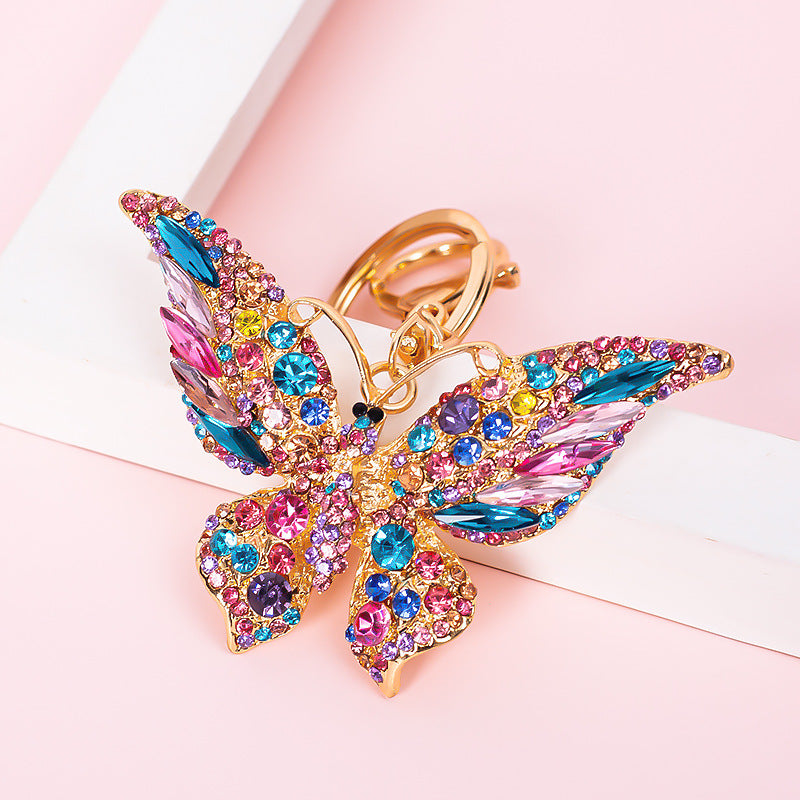 Wholesale Colored crystal rhinestone butterfly animal Metal Keychain