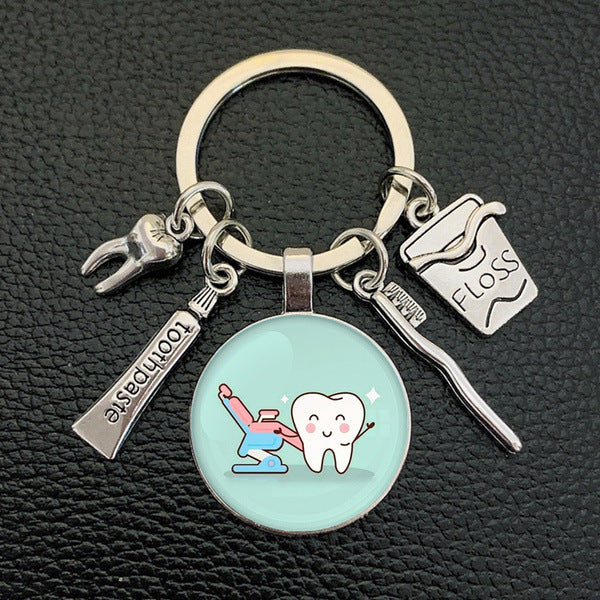 Wholesale Cute Teeth Glass Toothbrush Toothpaste Keychain Pendant