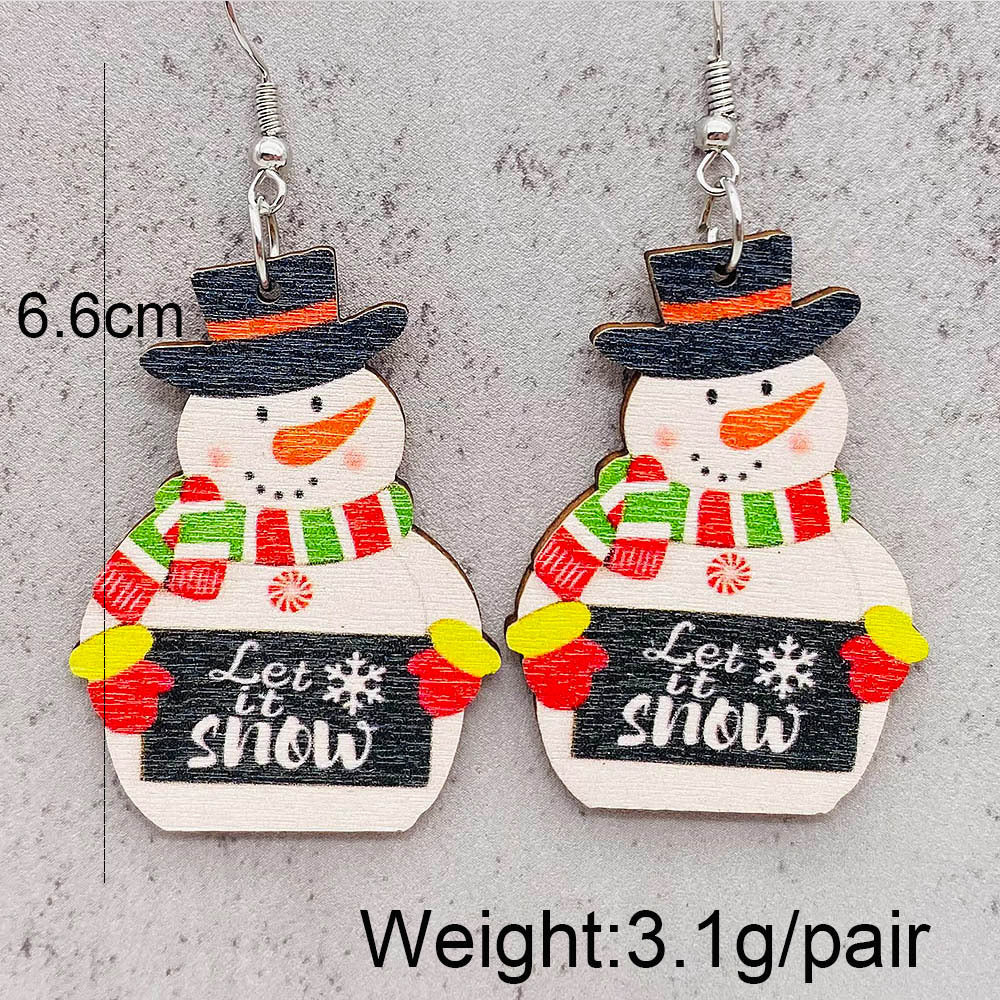 Wholesale Christmas Earrings Elk Christmas Tree Snowman Santa Claus Wooden Earrings