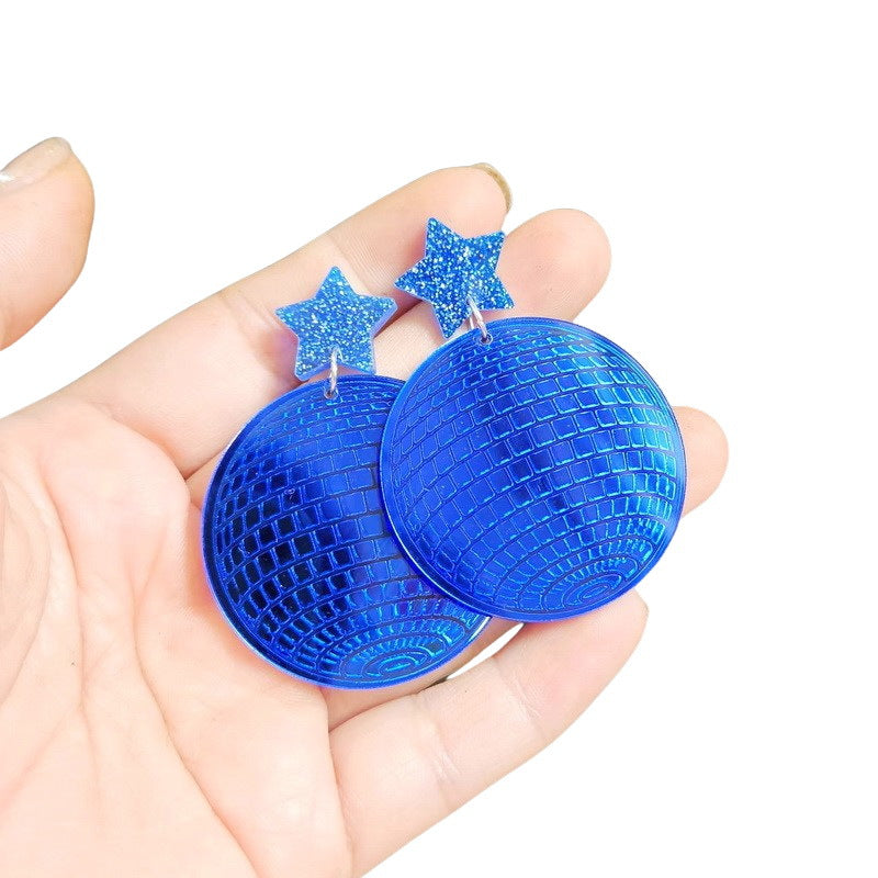 Wholesale Exaggerated Creative Five-pointed Star Acrylic Retro Disco Ball Mirror Laser Earrings