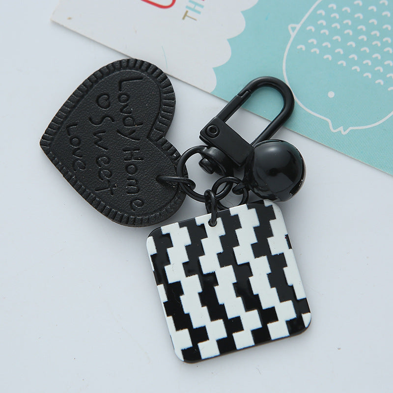 Wholesale Leather Love Square Plaid Striped Acrylic Keychains