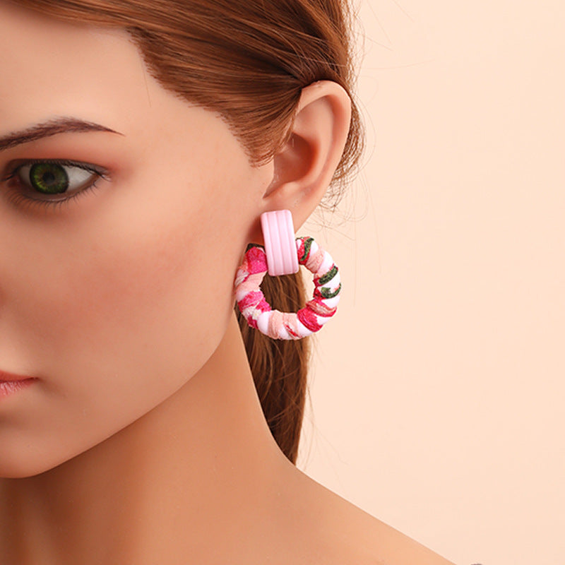 Wholesale Handmade Cloth Winding Round Earrings