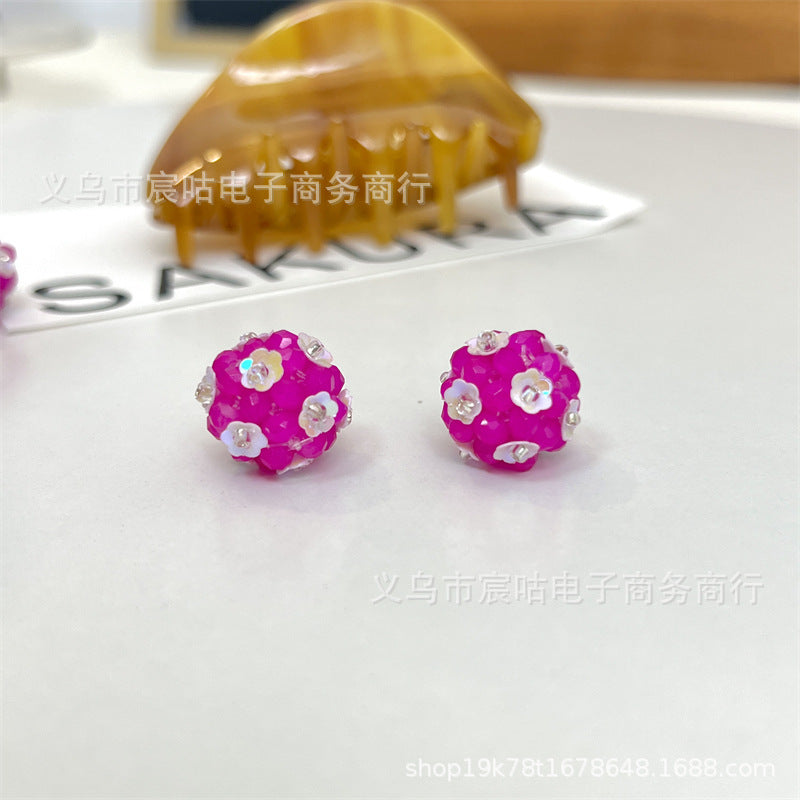 Wholesale 10pcs rose-colored flower ball Crystal Beads