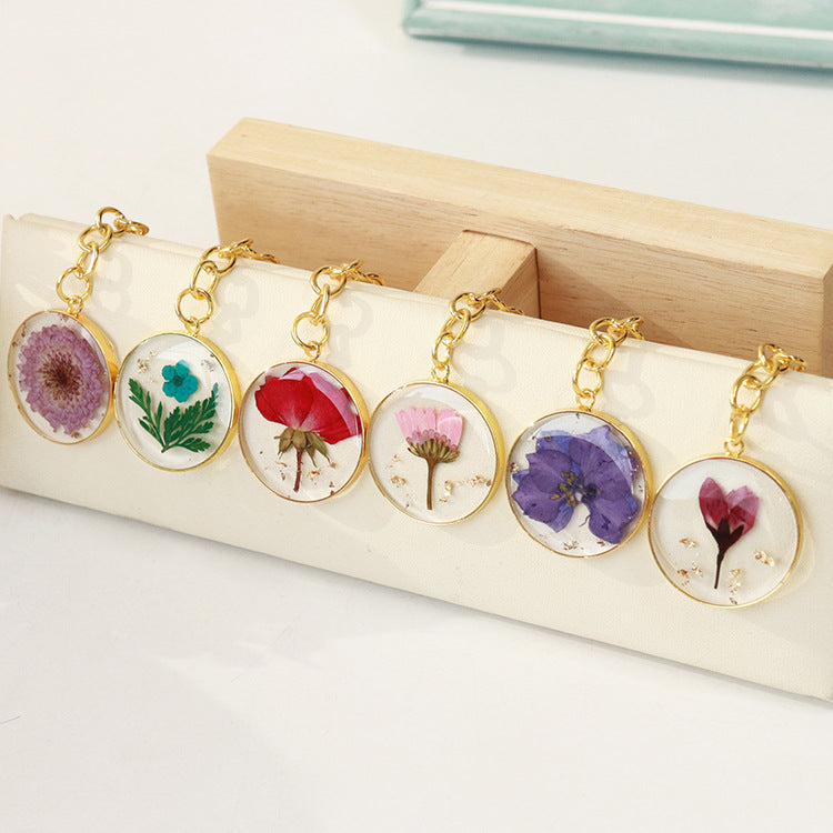 Wholesale 6pcs Dried Flower Resin Specimen Month Flower Keychain