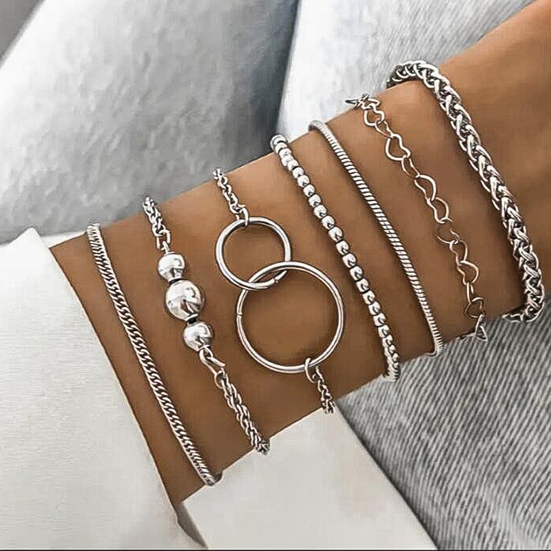 Wholesale Simple ins double ring chain bracelet 7-piece set