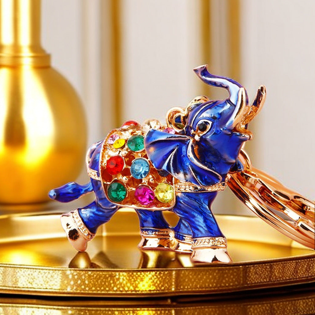 Wholesale Crystal studded diamond elephant cute metal keychain