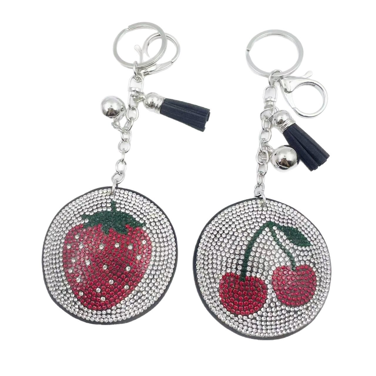 Wholesale Trendy Strawberry Design Rhinestone Keychain Decorative Bag Charm For Everyday Use