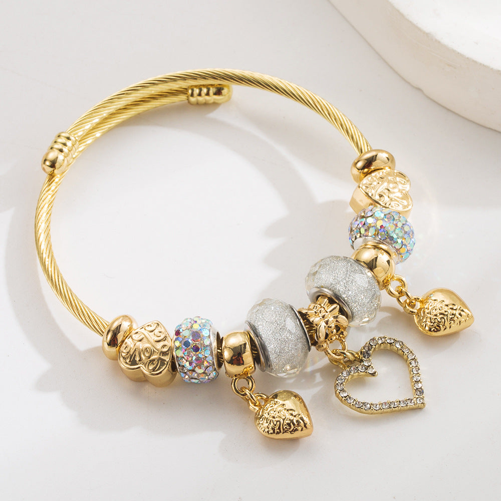 Wholesale Diamond encrusted crystal heart-shaped pendant bracelet