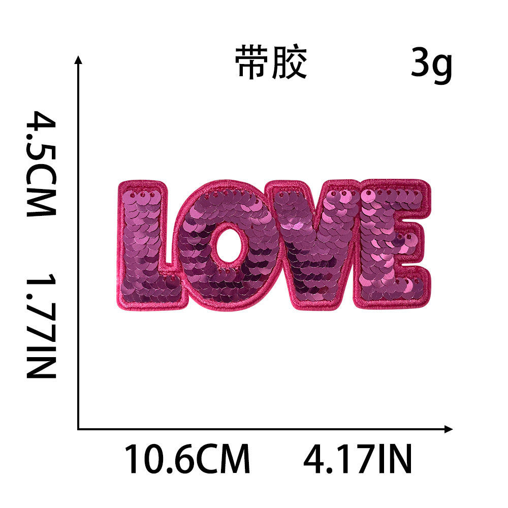 Wholesale LOVE Letter Sequin Embroidered Patch Pink Sparkle Iron On DIY Clothing Accessory