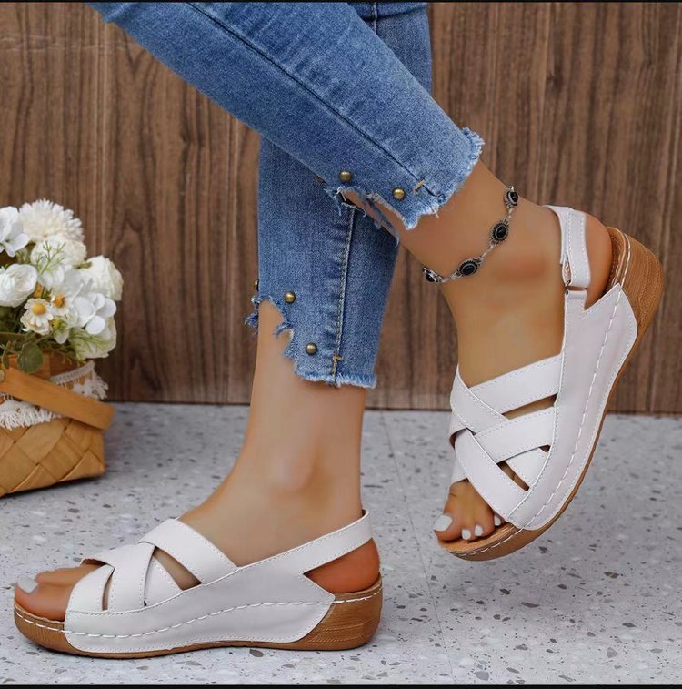 Wholesale Wedge Heel Heightening Outdoor Comfortable Hook and Loop Sandals