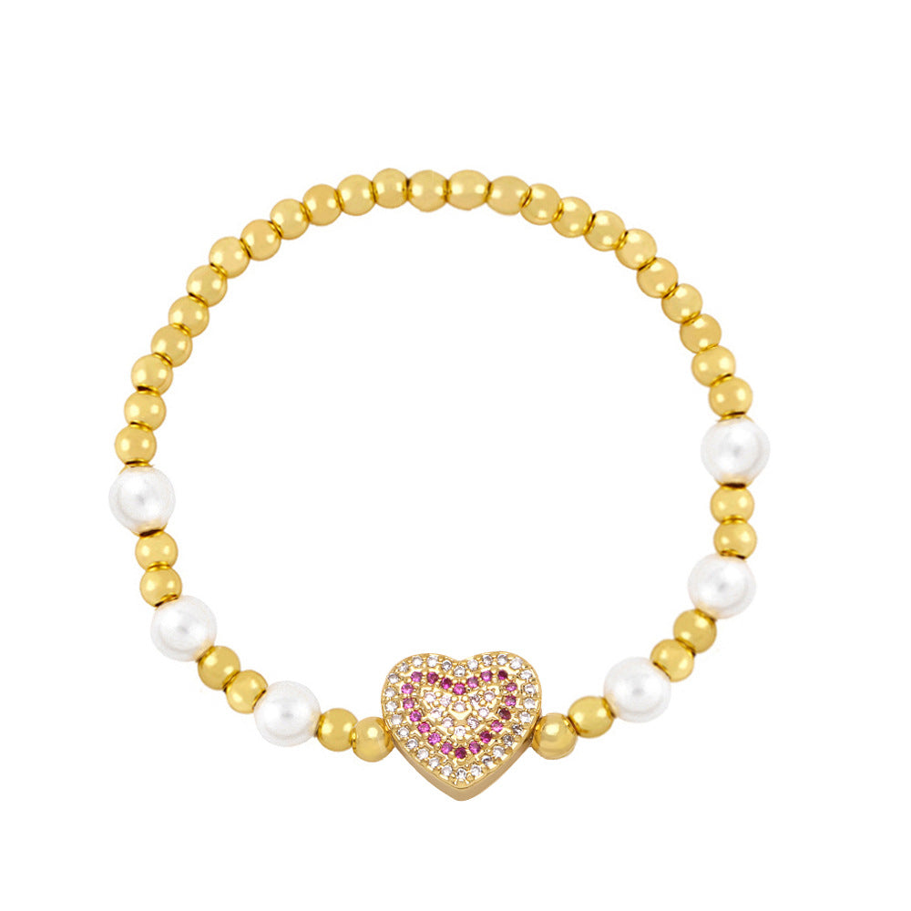 Wholesale Copper Diamond Heart Pearl Bracelets