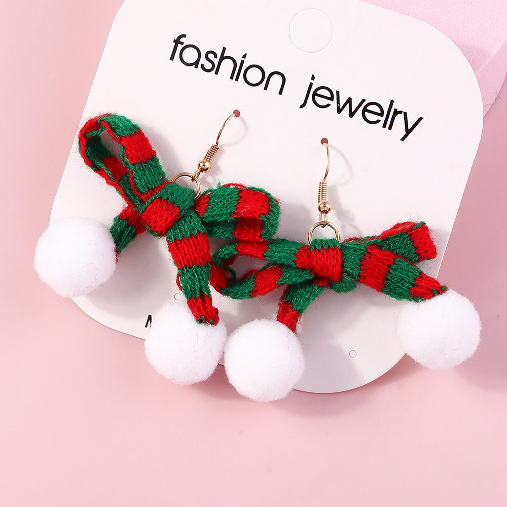 Wholesale Christmas Plush Knitted Antler Bow Earrings