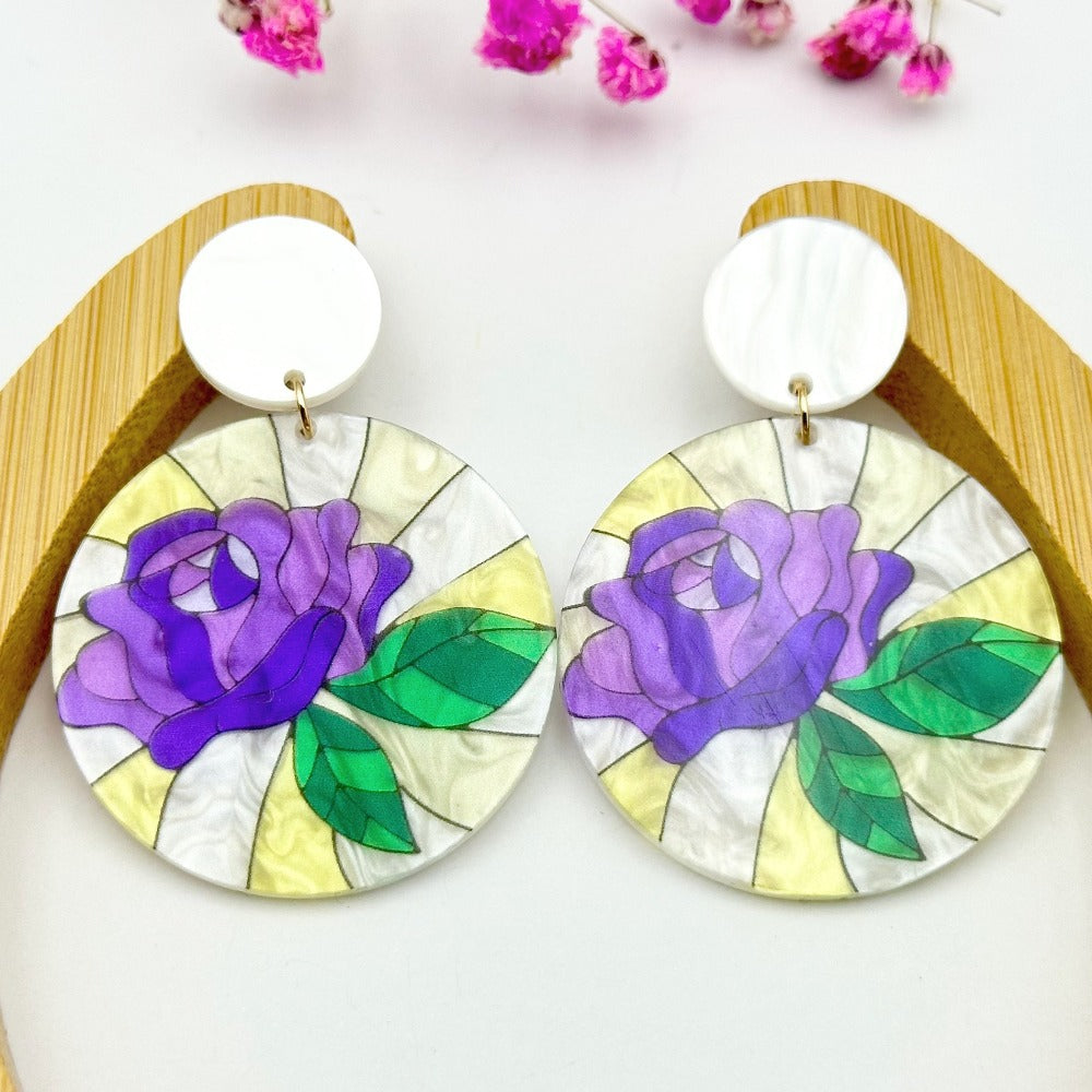 Volesar Floral Acrylic Hand Painted Oil Stud Earrings