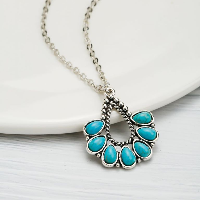Wholesale 20pcs Turquoise accessories cactus water drop eagle geometric long necklace