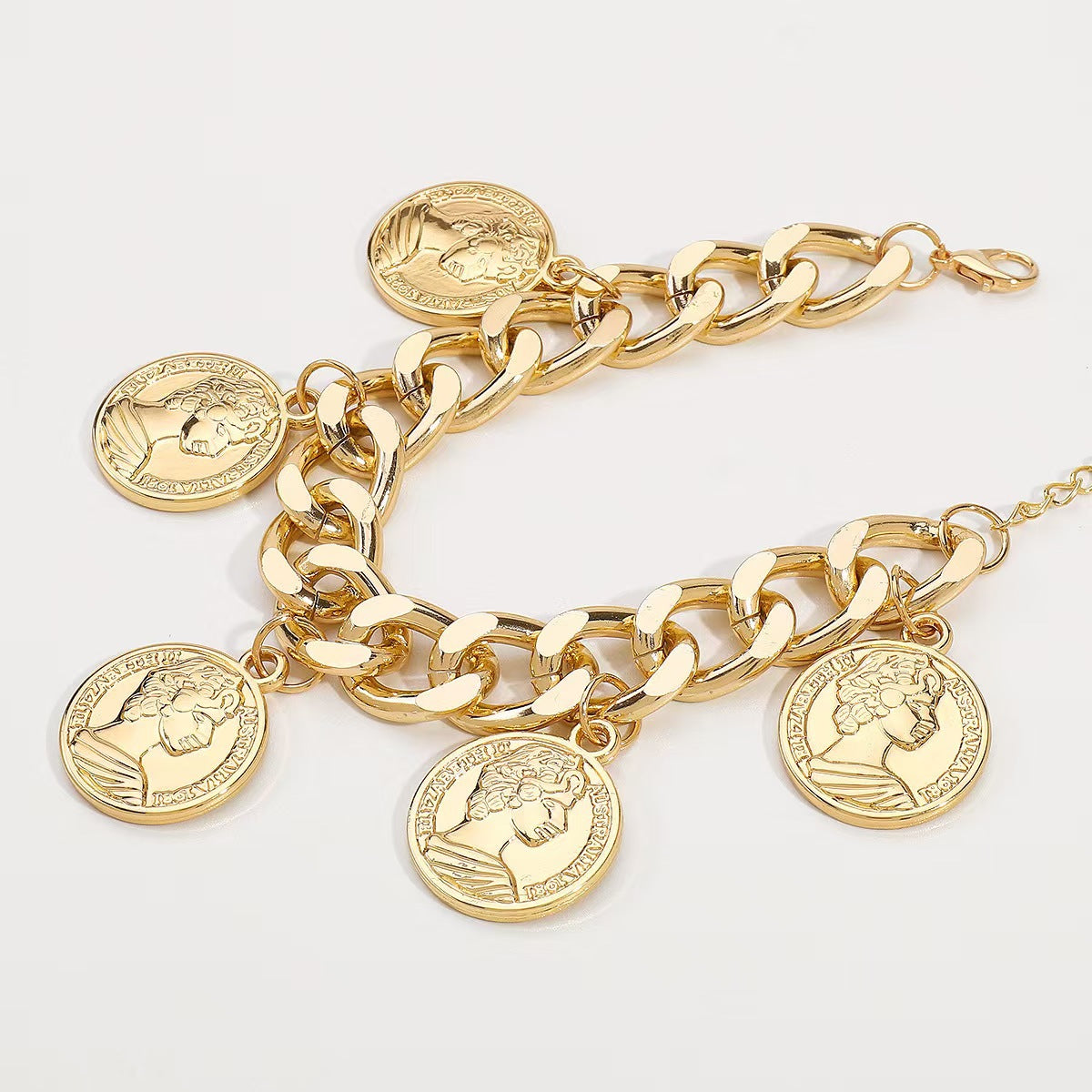 Wholesale Thick Chain Bracelet Woman Like Coin Exaggerated Punk Hip-hop Bracelet Geometric Accessories
