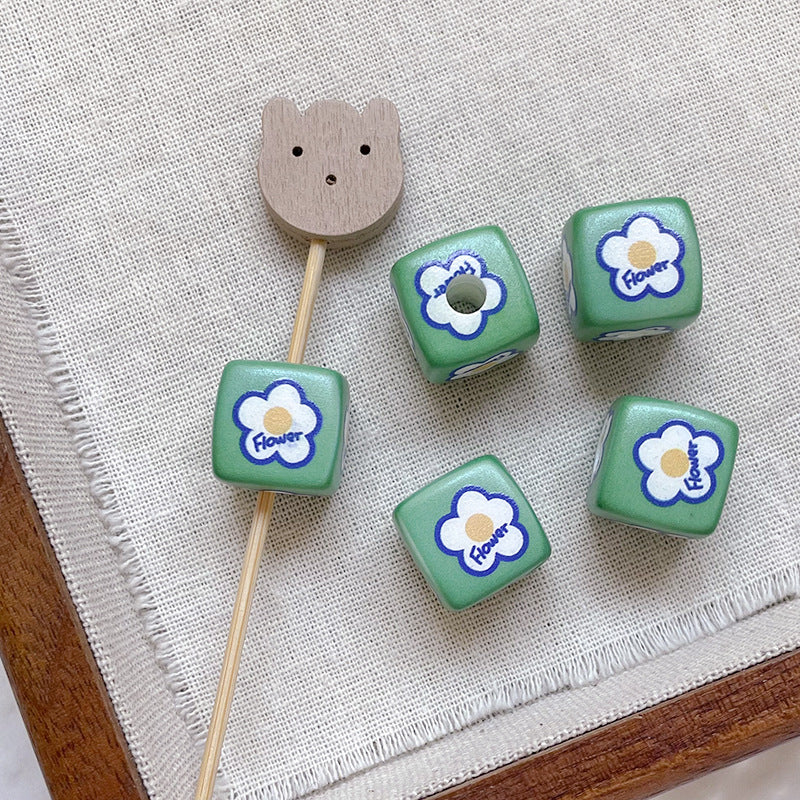 Wholesale 10pcs Garden Checkerboard Tulip Flowers Love Blocks Acrylic Beads