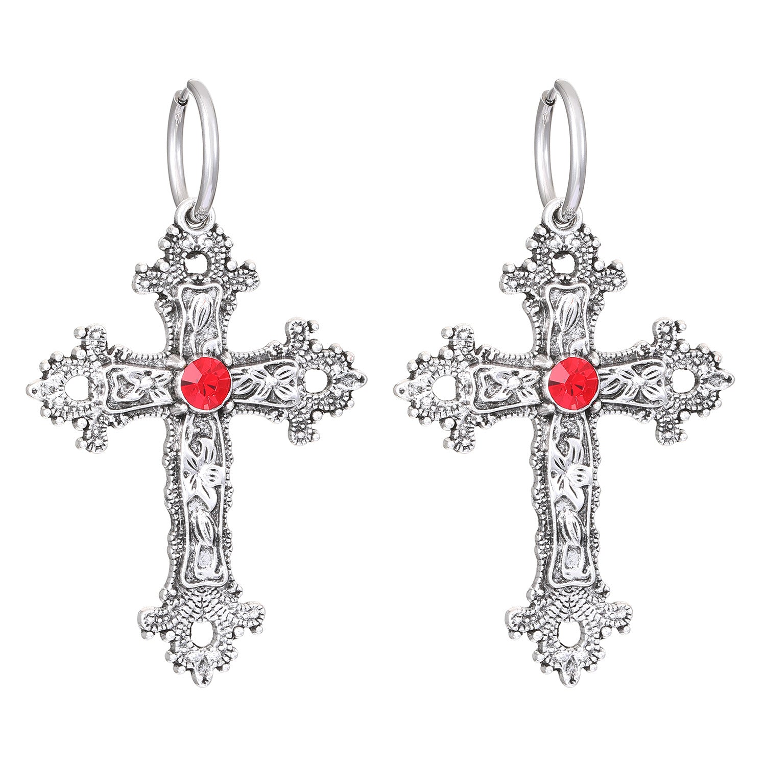 Wholesale Ancient silver flower vine cross gothic retro hip-hop exaggerated earrings
