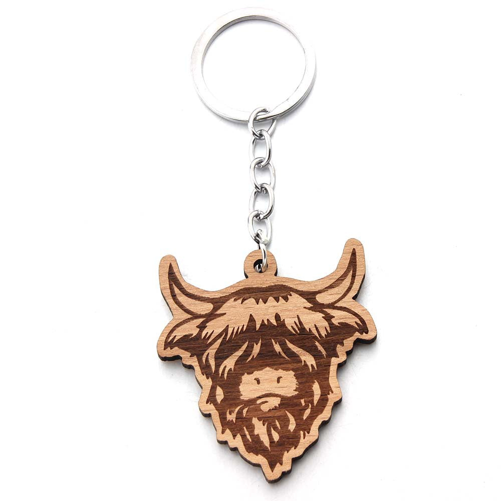 Wholesale Wooden Laser Engraved Bull Head Pendant Keychain