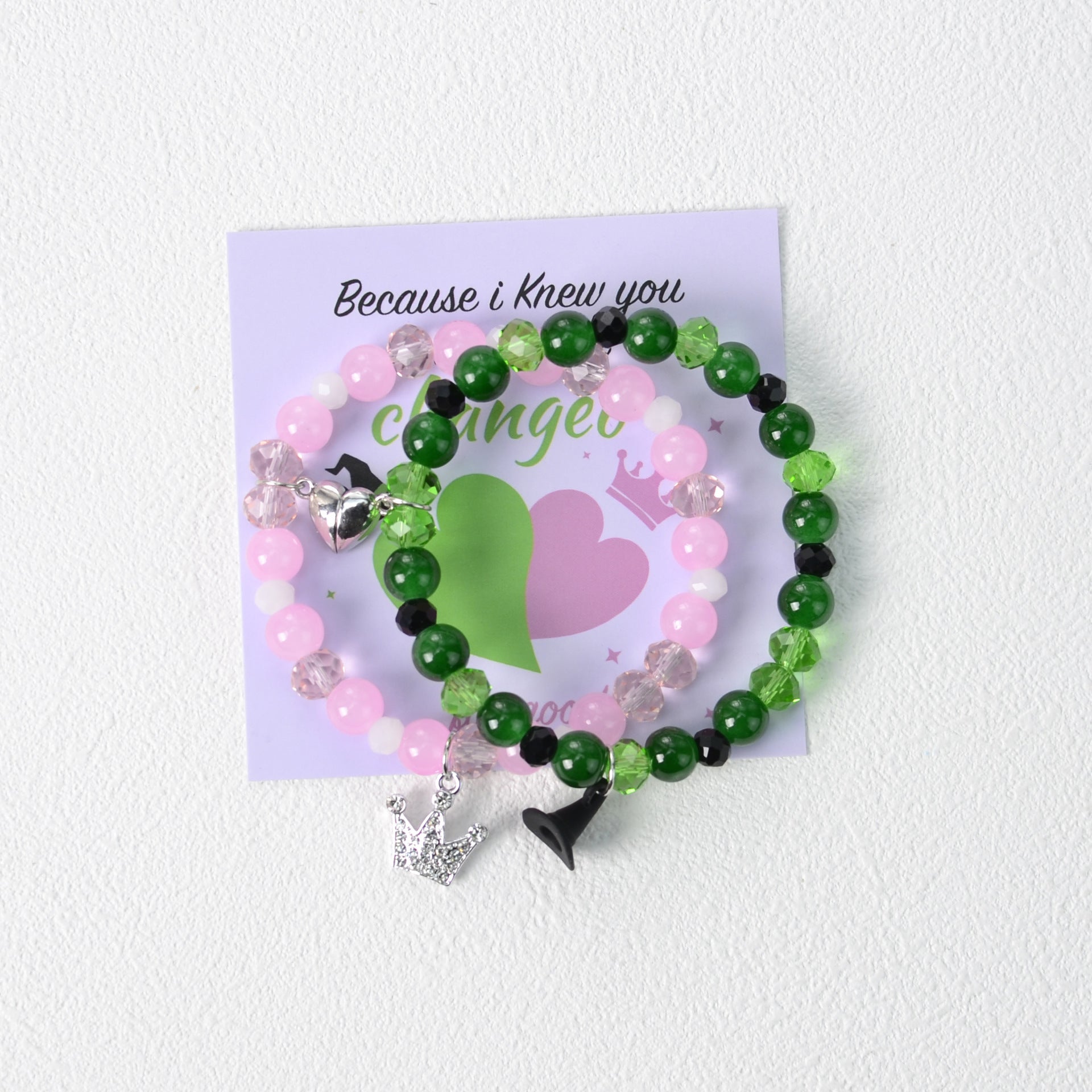 Wholesale  Pink Green Matching Crown Witch Hat Couple  Glass Bracelet