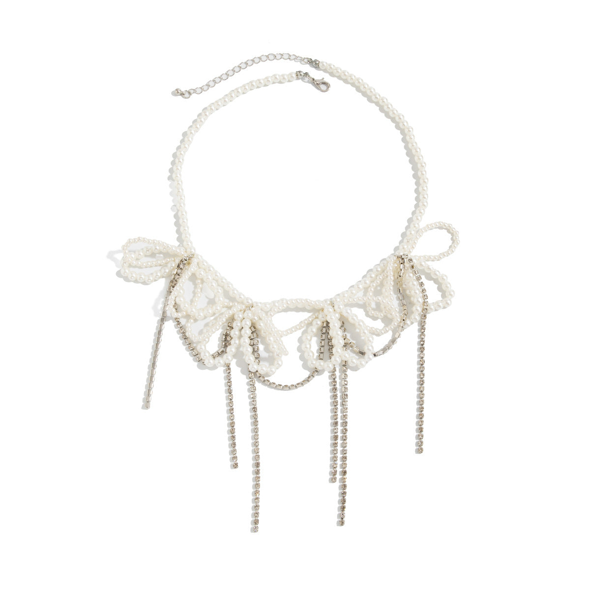 Wholesale Pearl bowknot diamond-encrusted chain tassel necklace