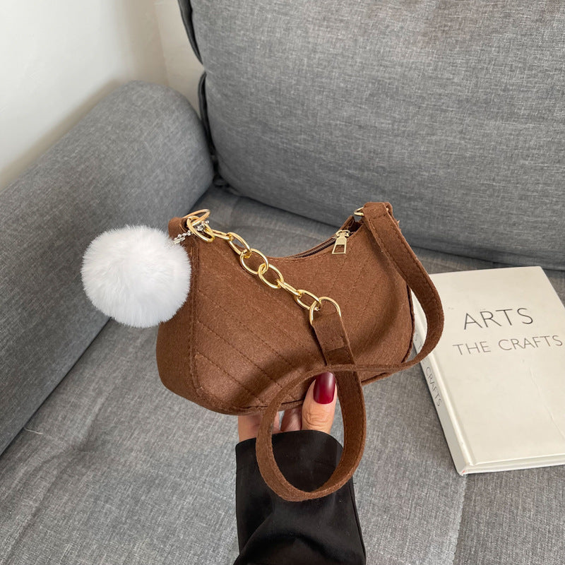 Wholesale Casual fur ball women' s bag retro crossbody bag shoulder small square bag