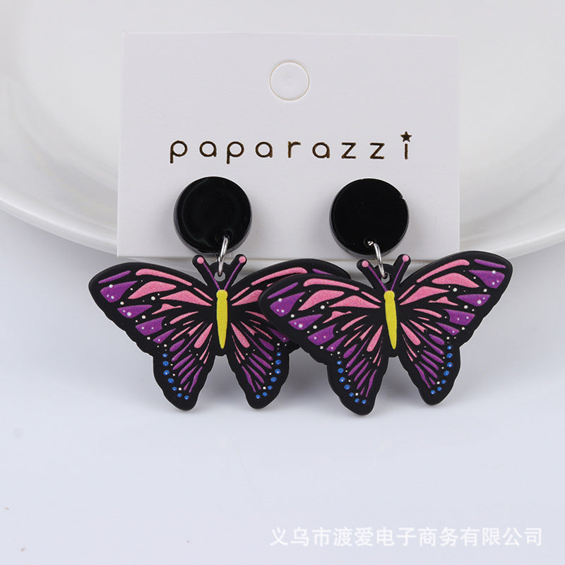 Wholesale Butterfly Embossed Colorful Acrylic Earrings