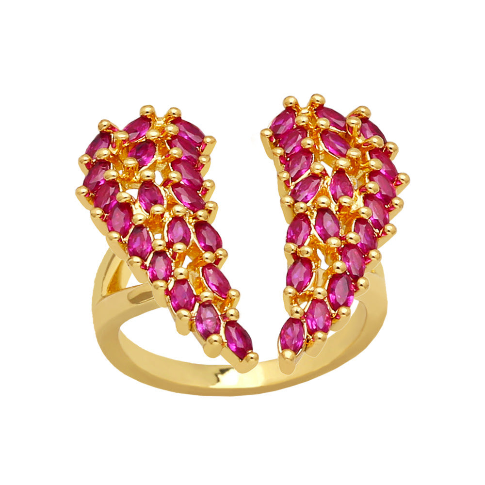 Anillo de ala de circón de diamante de cobre completo de cobre al por mayor