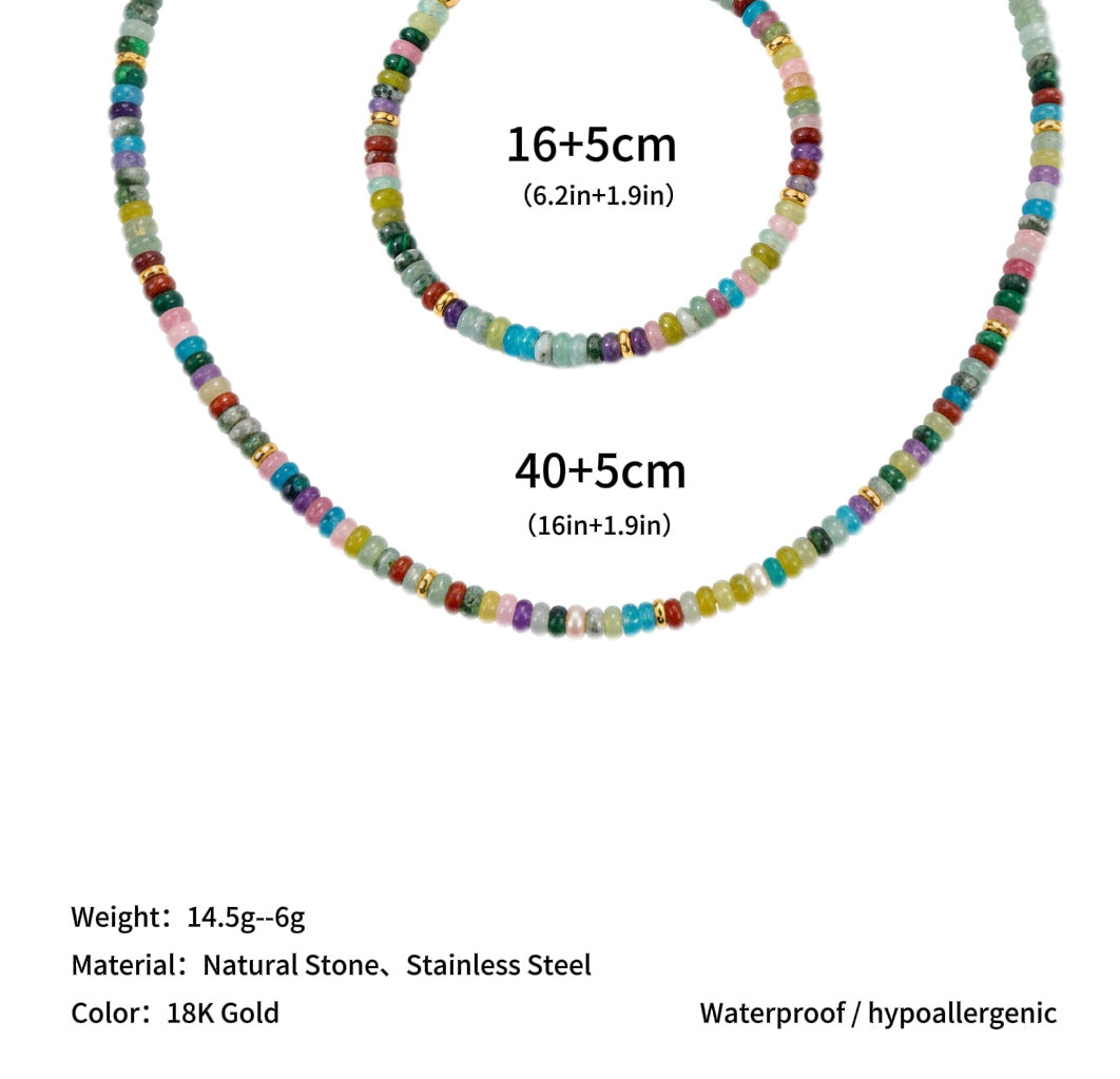 Wholesale Jewelry Set Colorful Dopamine Bohemian Style Beaded Tiger Eye Stone Bracelet Natural Stone Necklace