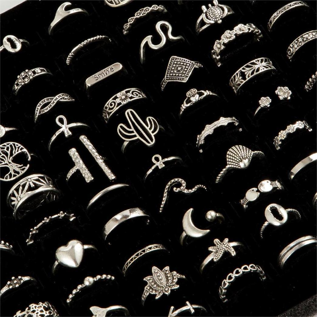 Wholesale Ethnic Turquoise Cactus Flower Ring Retro Geometric Lace Mixed Batch Set Pattern Random