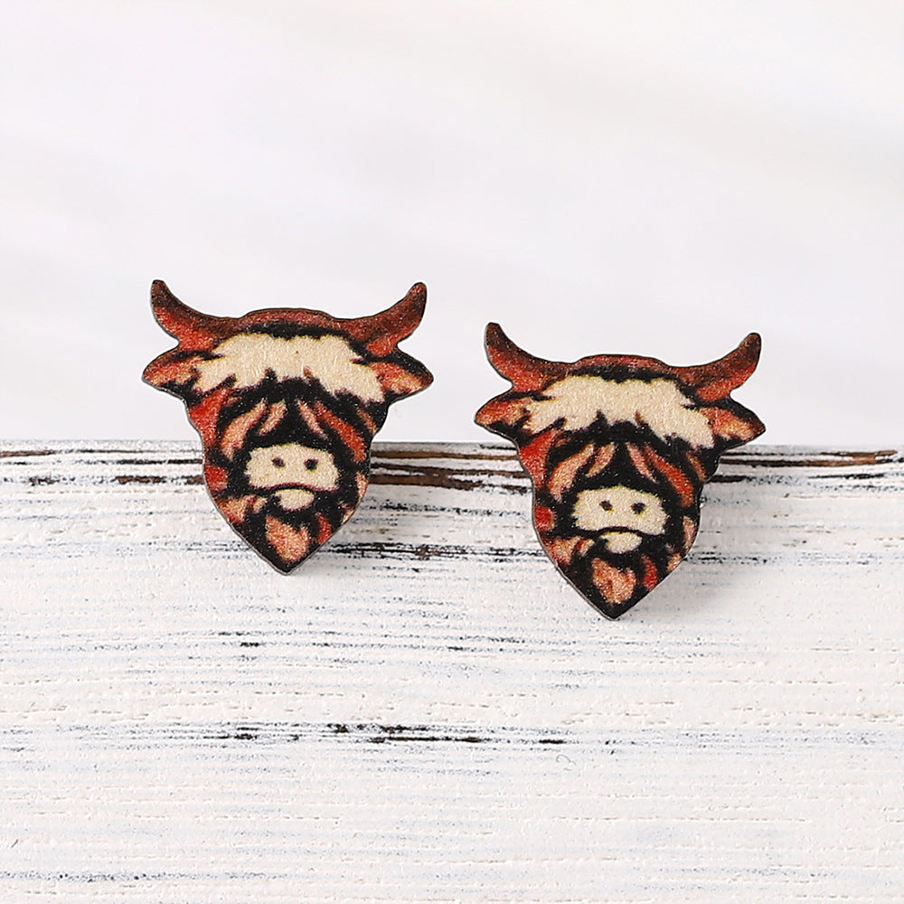 Pendientes de madera de la cabeza de la pajarita de la vaquía del vaquero de la vaquía de la tilo de la pajarita de los altos con toro de la cabeza