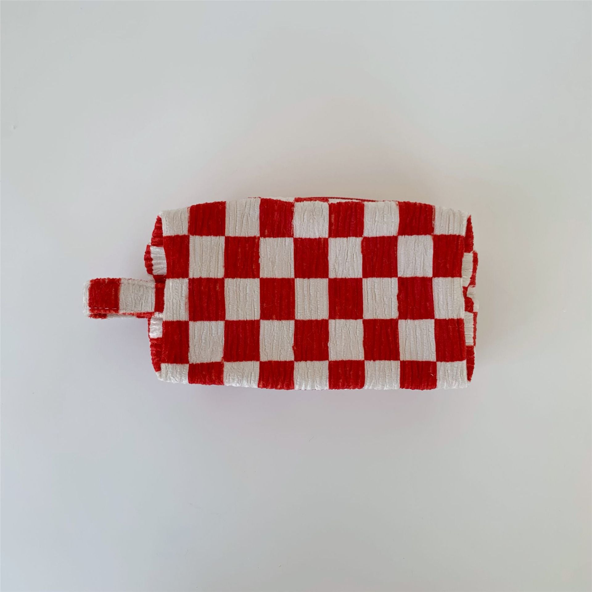 Wholesale Black and White Checkerboard Retro Pleated Velvet Plaid Cow Pattern Cosmetic Bag