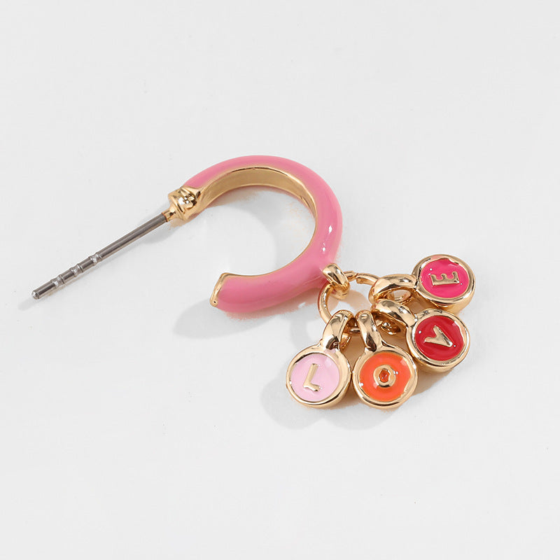 Wholesale Valentine' s Day English dripping oil heart Earrings Set