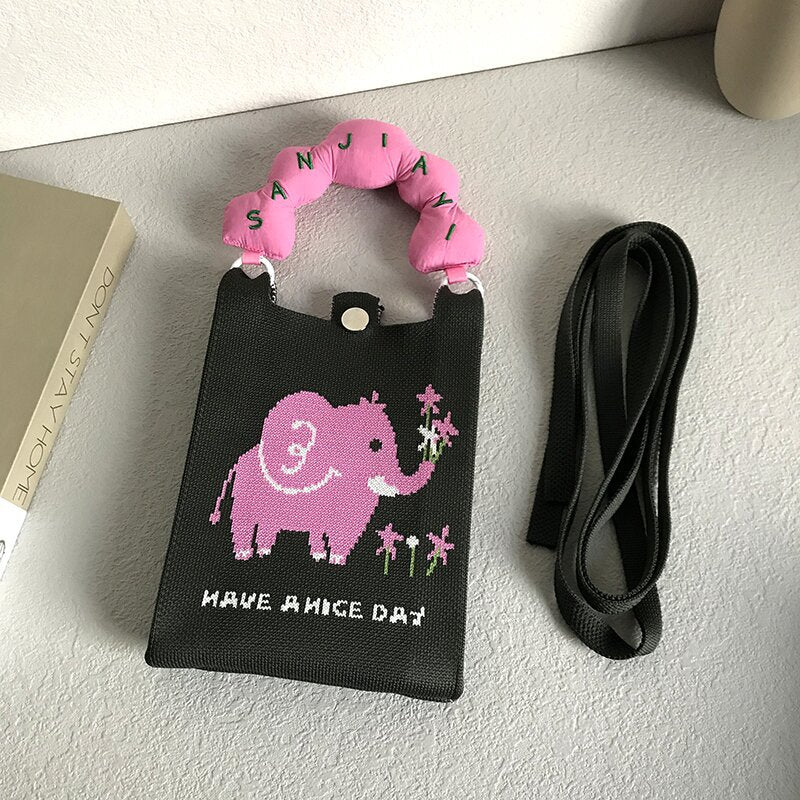 Wholesale Cute Cartoon Elephant Pattern Mini Clutch Knitted Bag