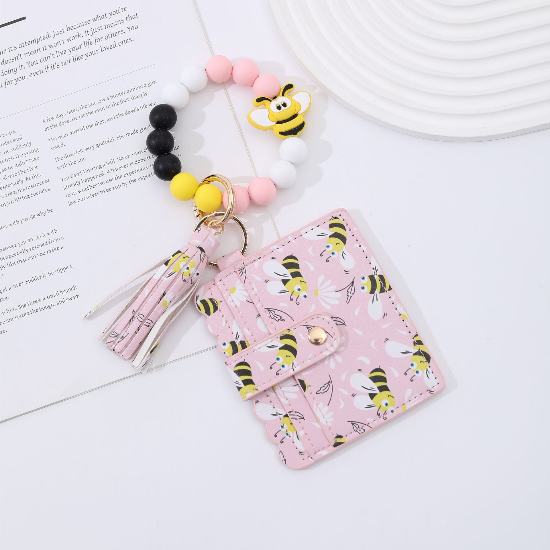 Wholesale Cardholder keychain PU tassel print animal keychains