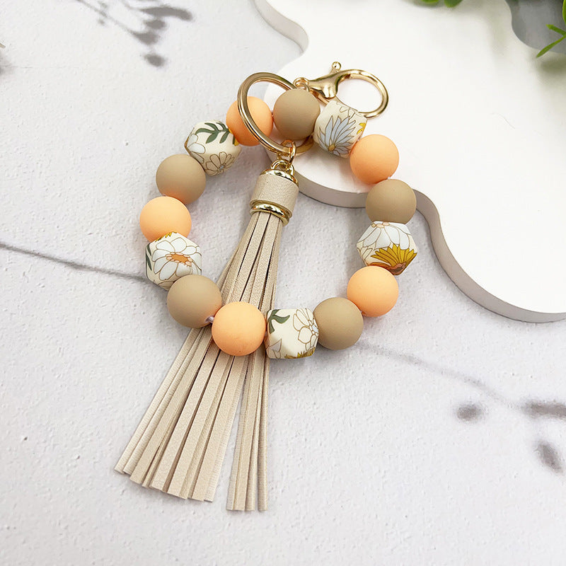 Wholesale Camouflage Stone Silicone Beaded Wrist Keychain