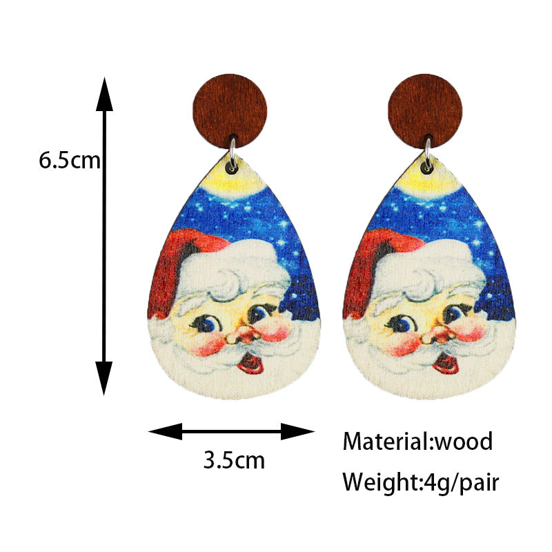 Wholesale Christmas Wood Santa Claus Christmas Tree Cute Snowman Earrings